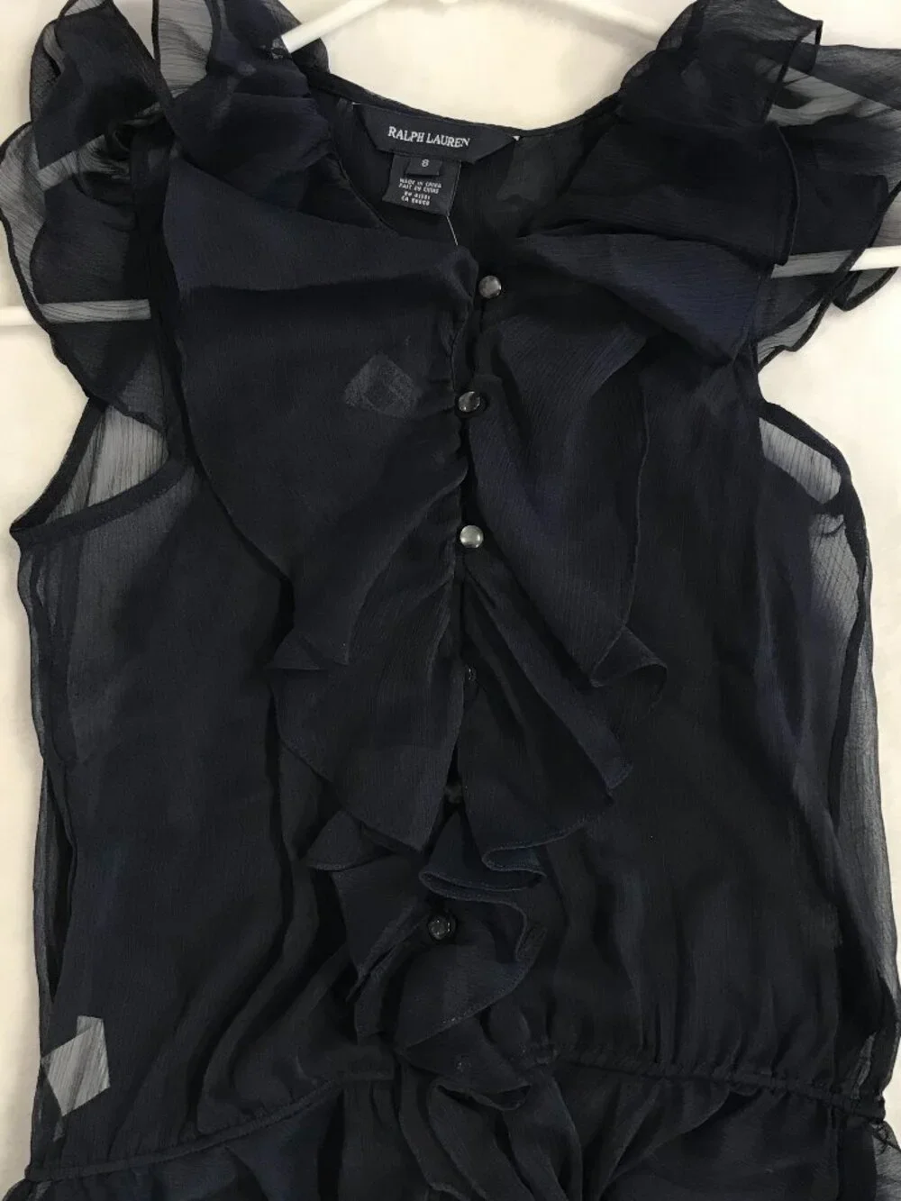 Ralph Lauren Girls 2-Pc Chiffon Ruffle Top Set Size 8 NWT Navy Cami